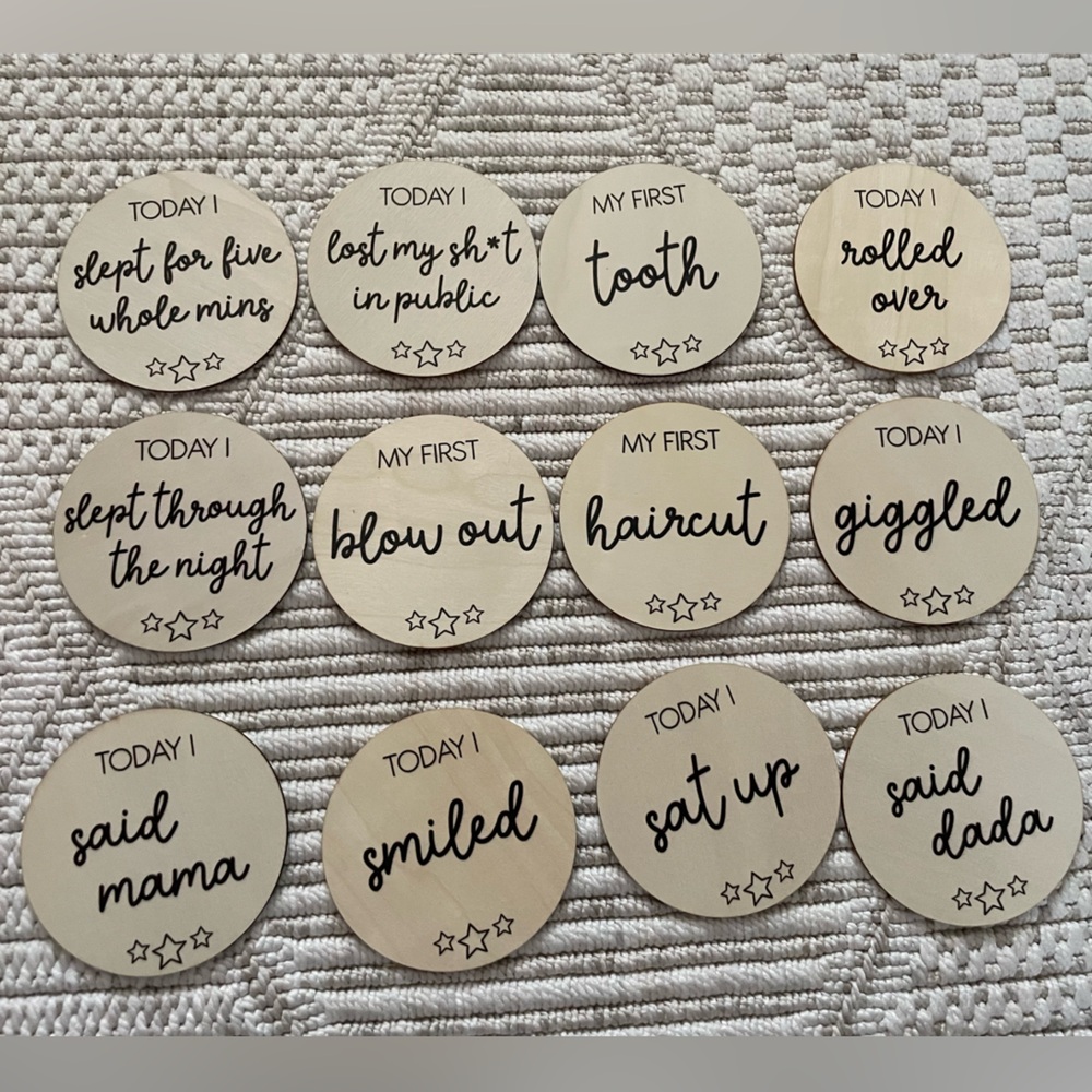 Caden Lane Milestone Wood Announcements - Funny Milestone Rounds for Infants